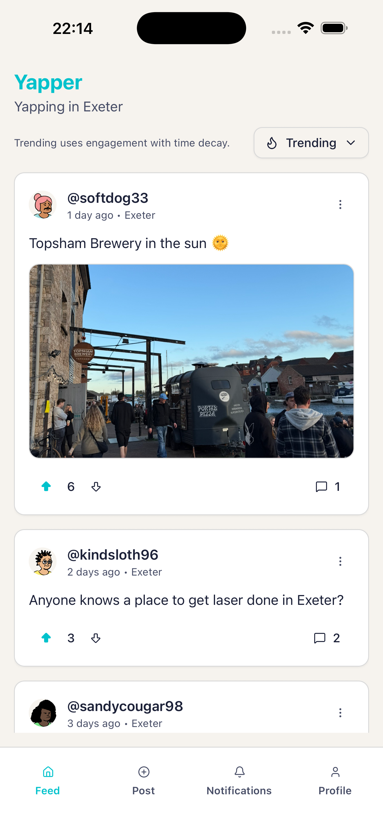 Yapper local feed screen