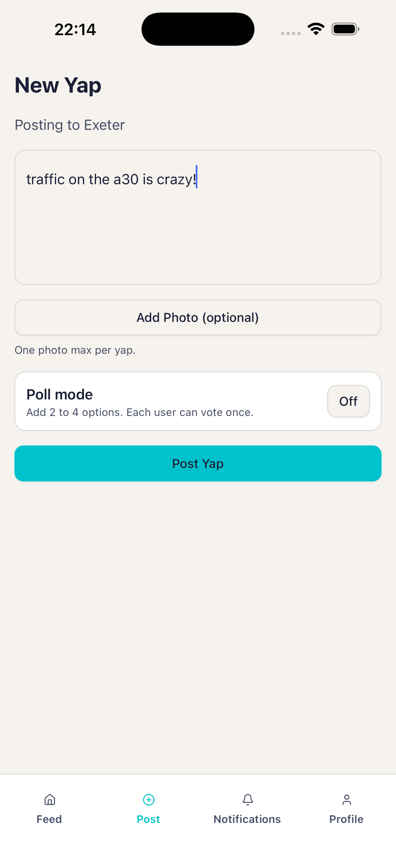 Yapper new post composer screen